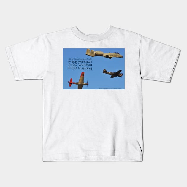 1-Sided USAF Heritage Flight P-40, A-10 and P-51 Kids T-Shirt by acefox1